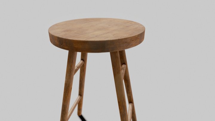 Wooden Bar Stool 3D Model