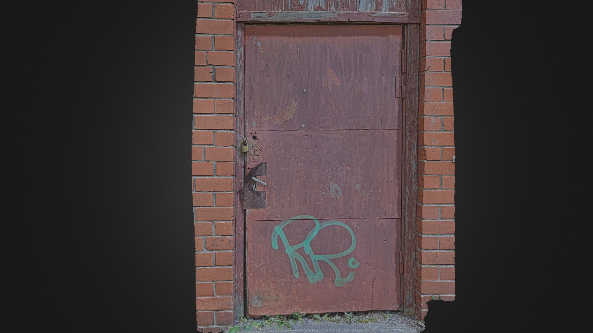 3D model Rusty Metal Door - This is a 3D model of the Rusty Metal Door. The 3D model is about a door with a green graffiti on it.