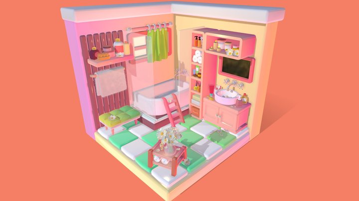 Cozy Pastel Bathroom / Stylized Isometric Scene