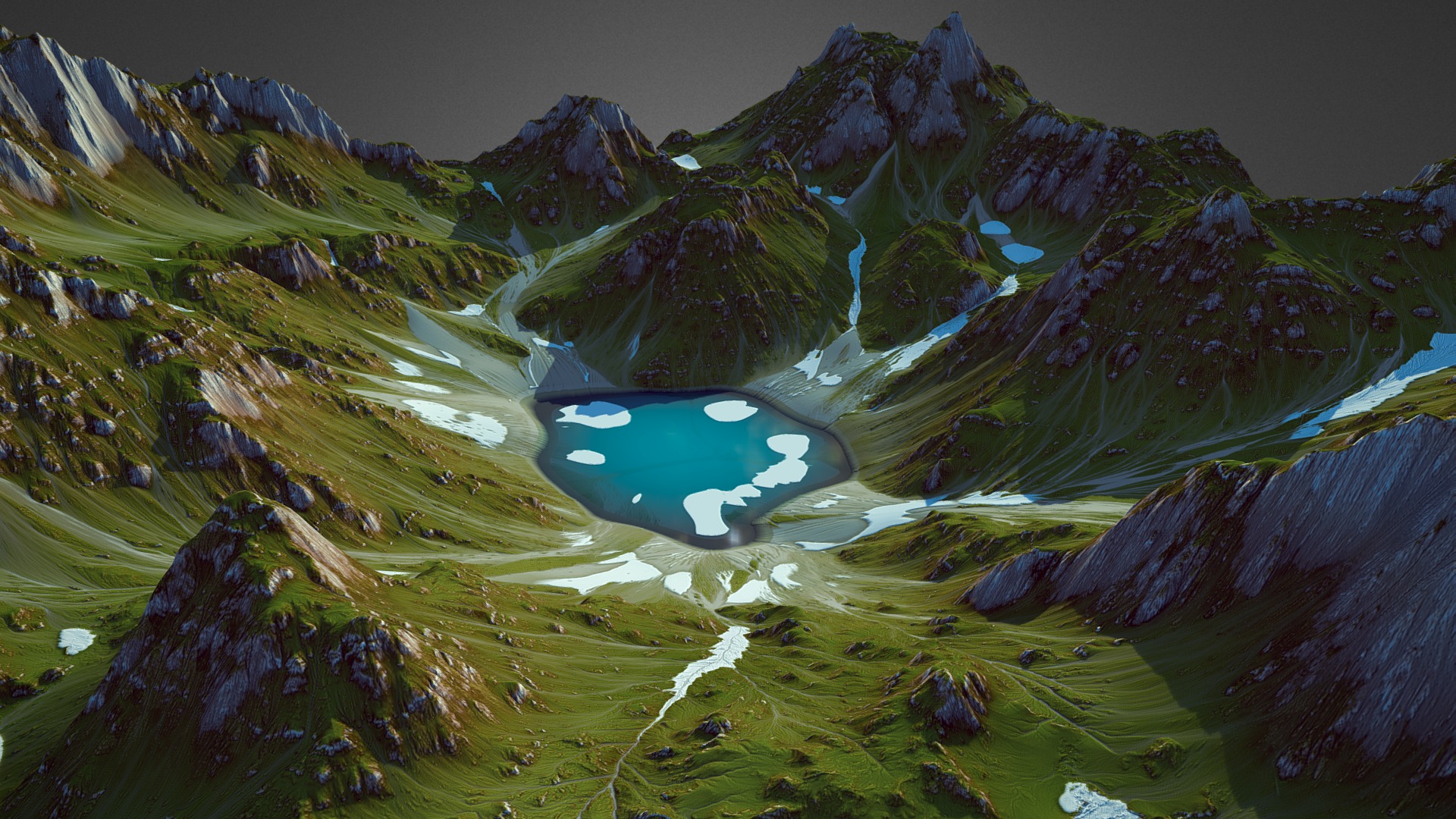 3D model Alpine Mountain Lake (World Machine) - This is a 3D model of the Alpine Mountain Lake (World Machine). The 3D model is about map.
