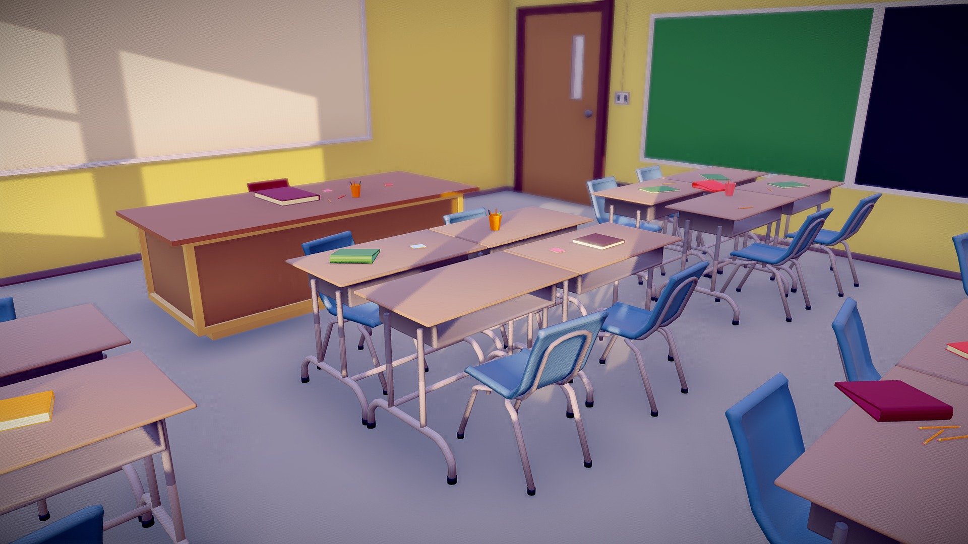 The classrooms download. Блендер Classroom. 3д модель класса школы. Лоу Поли школа. ДЦ Poly Classroom.