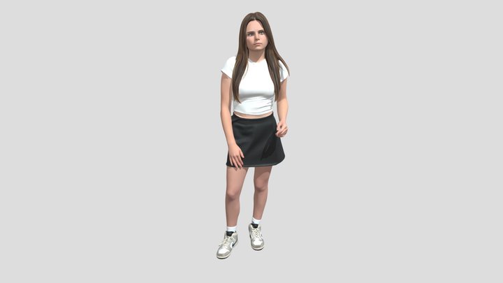 Casual White Crop Top with Black Leather Skirt – Modello 3D gratuito STL