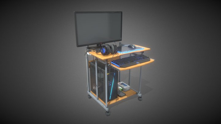 Desk And Computer (Desktop PC) 3D Model