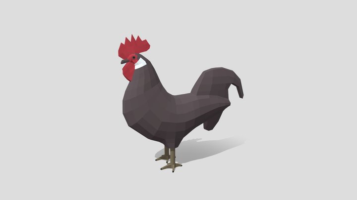 Low Poly Cartoon Rooster 3D Model