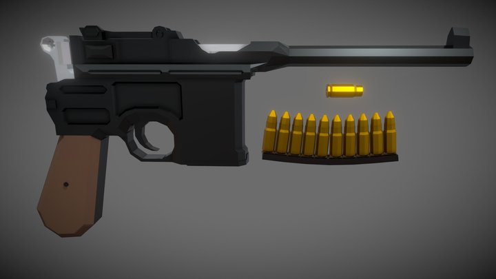 low-poly Mauser C96 3D Model