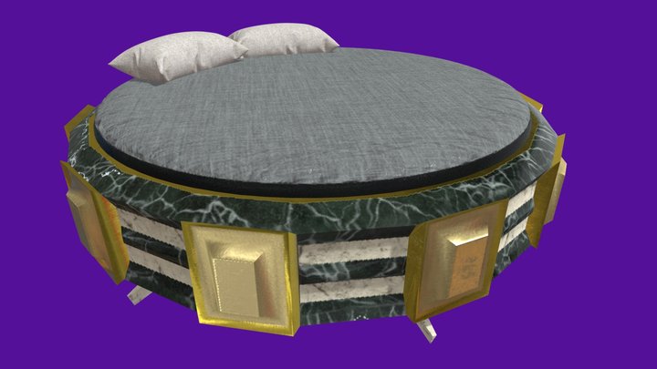 Free Marble Gold Royalty-Style Round Bed 3D Model