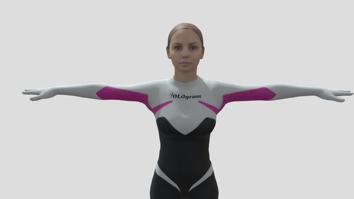 Spatial Fitness Female Superhero Yologram Logo 3D Model