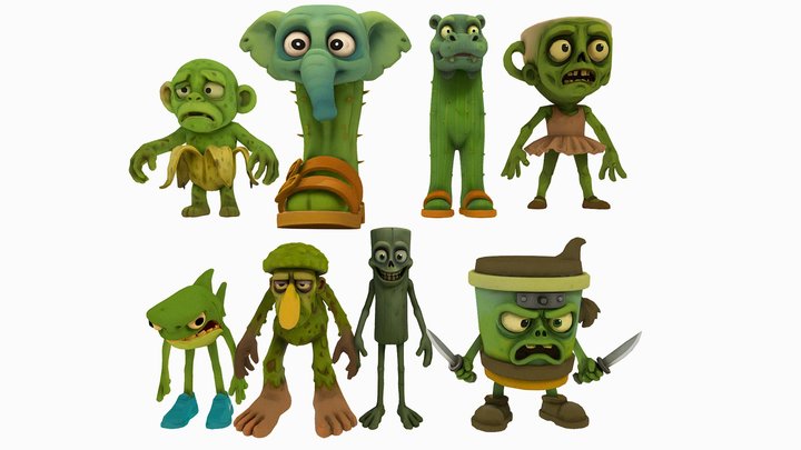 Italian Brainrot Meme Zombies — Character Pack 3D Model