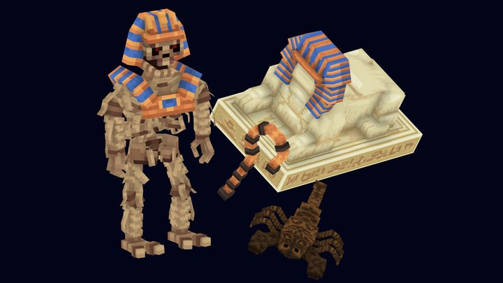 Mummy, scorpion and staff 3D Model