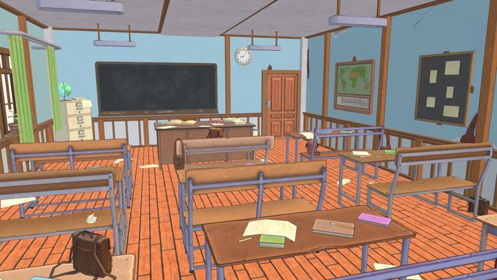 Lowpoly stylized classroom