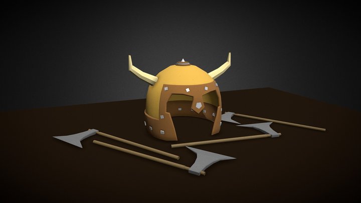 Viking Helmet and Axes – Medieval Warrior Set 3D Model