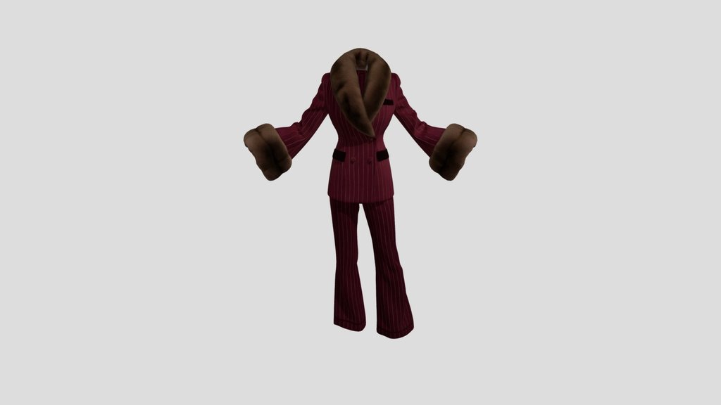 Fur-Trimmed Burgundy Pinstripe Suit
