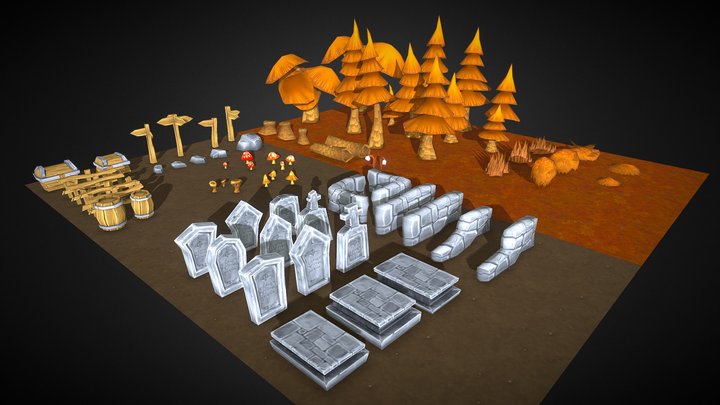 Lowpoly Toon Autumn Forest 3D Model
