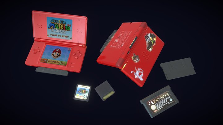 Nintendo DS Light Red + Mario 64 & LOTR GBA 3D Model
