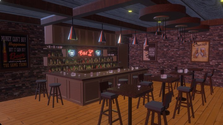 Night Bar Scene(Game Ready) 3D Model