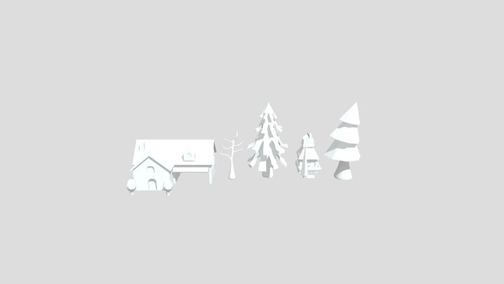 low poly home and trees 3D Model