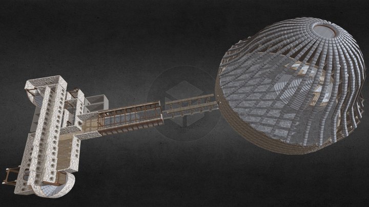 3d Modular created building & big Dome 3D Model