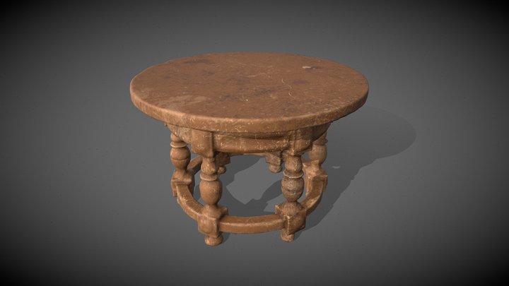 Old Decorative Wooden Round Table 3D Model