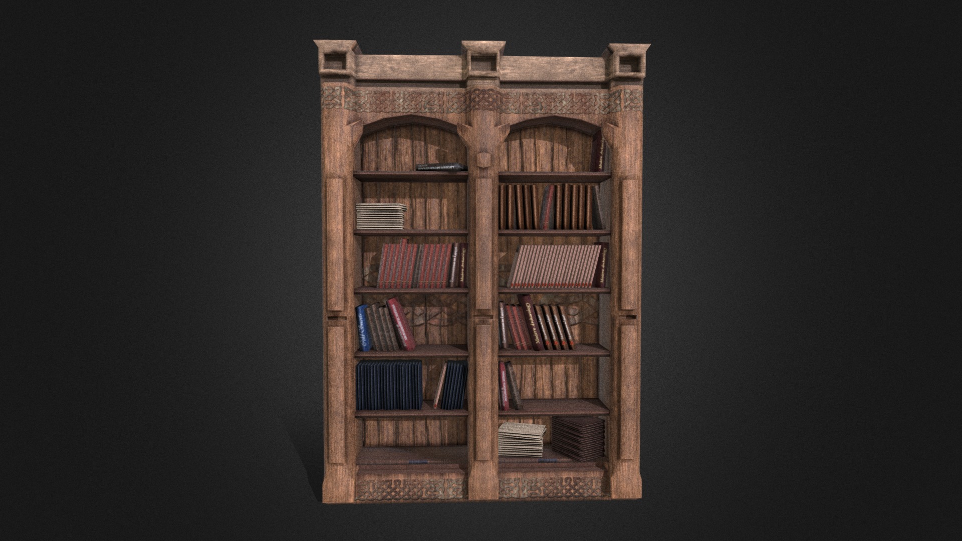 3D model Old Bookshelf – low poly game asset - This is a 3D model of the Old Bookshelf - low poly game asset. The 3D model is about a book shelf with books.