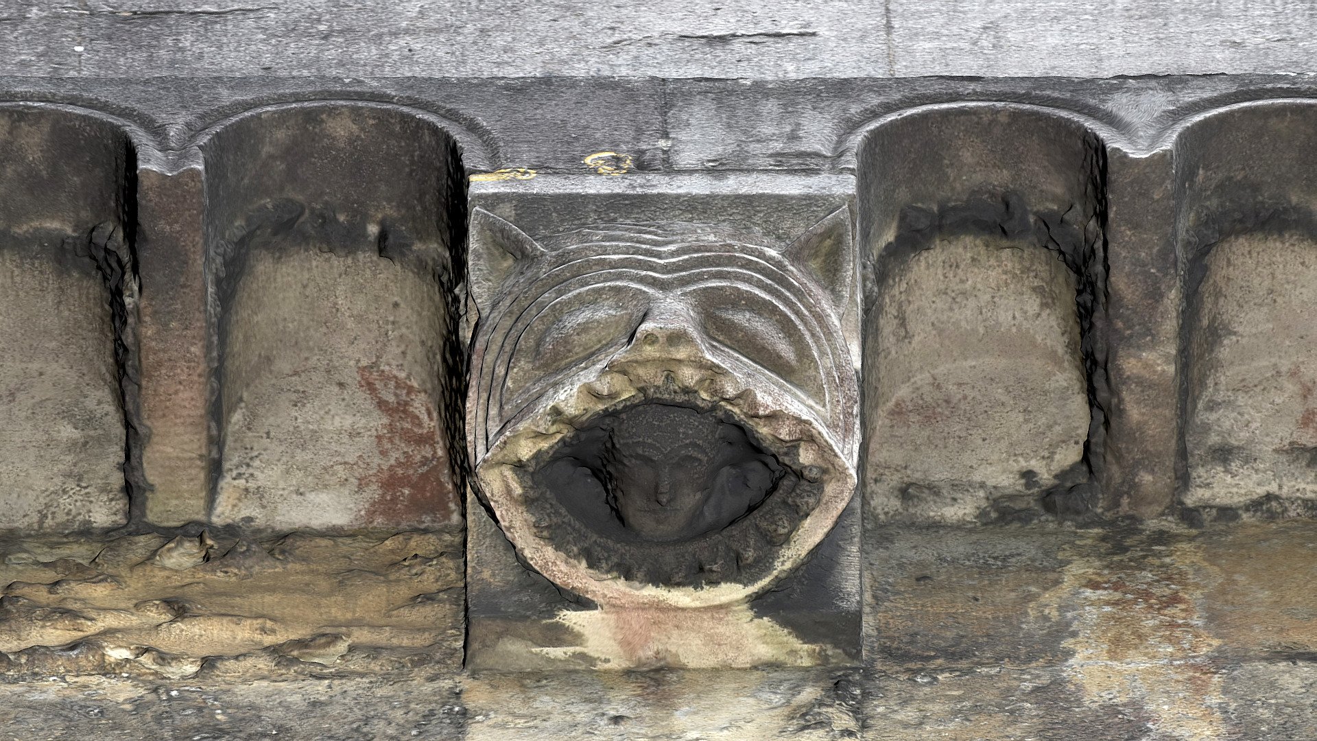 Feline grotesque corbel 16, Romsey Abbey