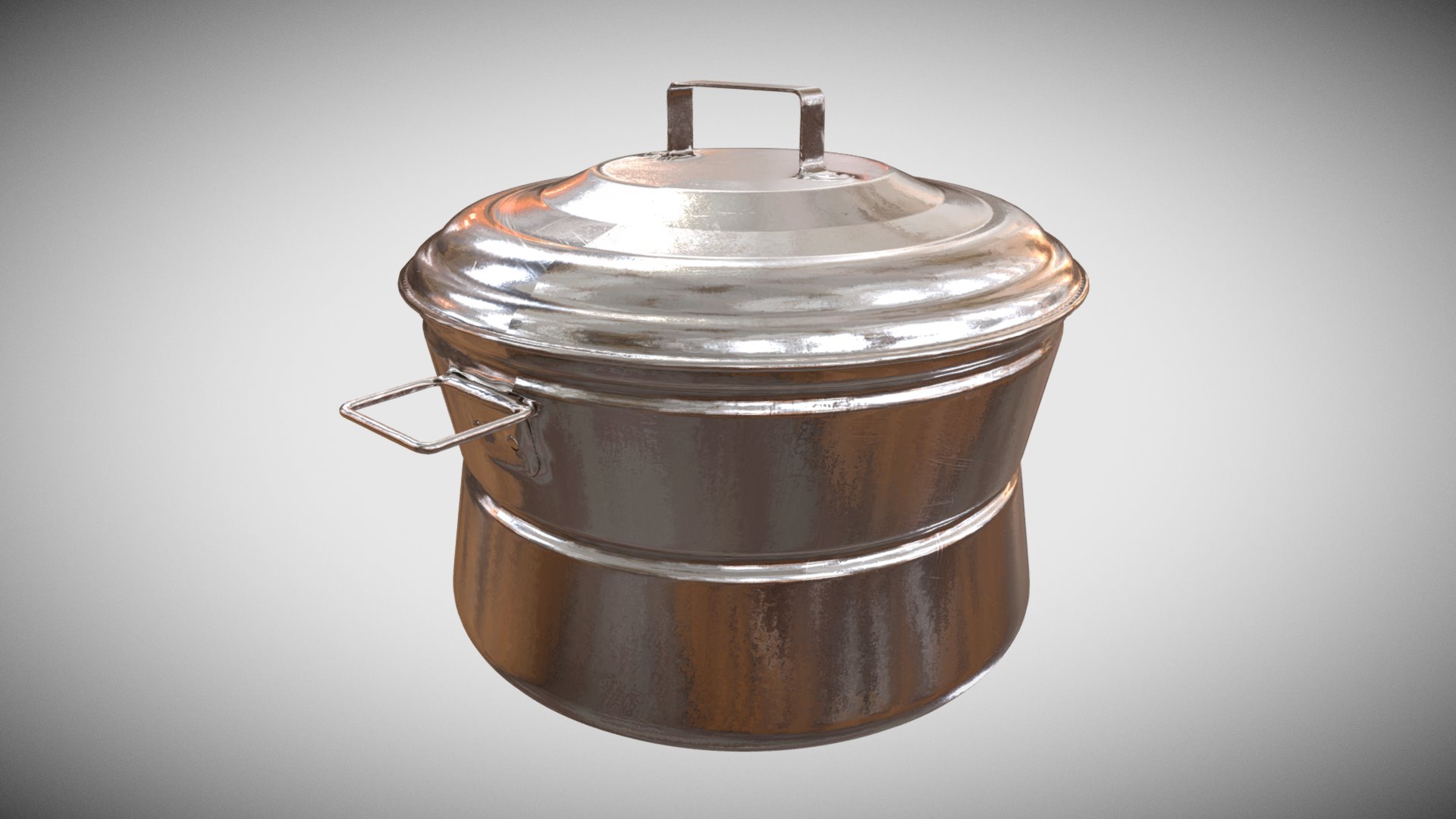 3D model Kake Pot - This is a 3D model of the Kake Pot. The 3D model is about a metal bell with a silver top.
