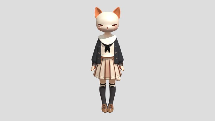 school uniform cute cat 3D Model
