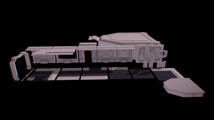 Spaceship Pieces Laid Out + Pre-made Room 3D Model