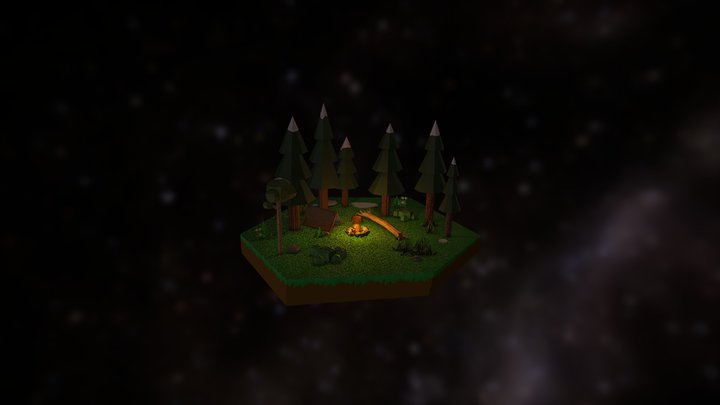 Low-Poly Campfire Scene 3D Model