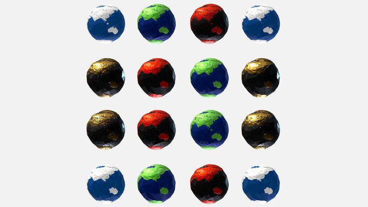 16 Animated Low Polygon Art Planets Earths 3D Model