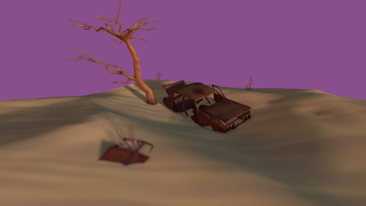 Abandoned car in desert 3D Model