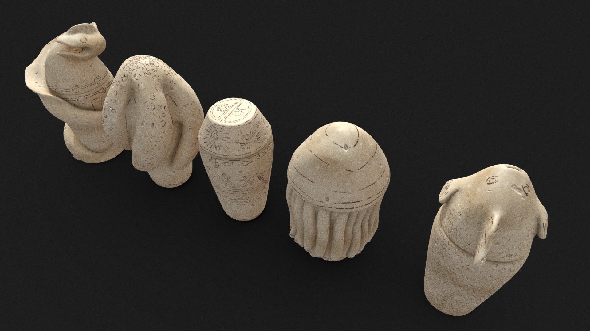 Ancient Ceremonial funerary urns - marine motifs - Download Free 3D ...