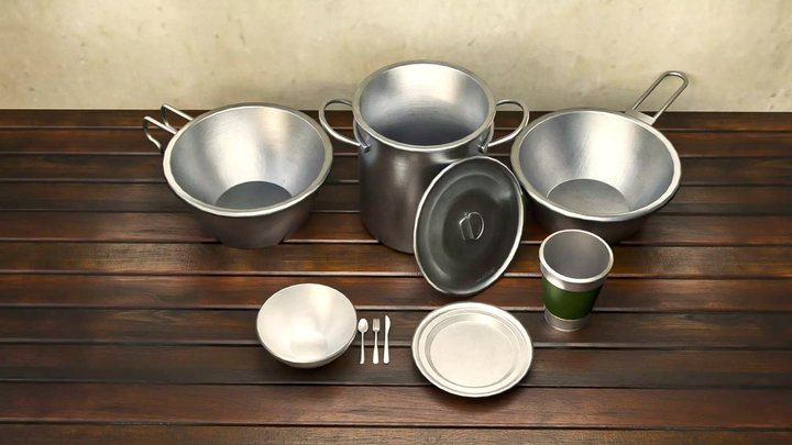Metal Camping Cookware Set 3D Model