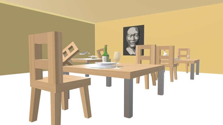 low poly scene restaurant 3D Model