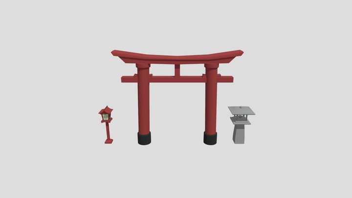 Lowpoly homework. Japanese set. 3D Model