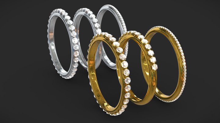 Engagement Ring Pack - 16mm Gold and Silver Set 3D Model