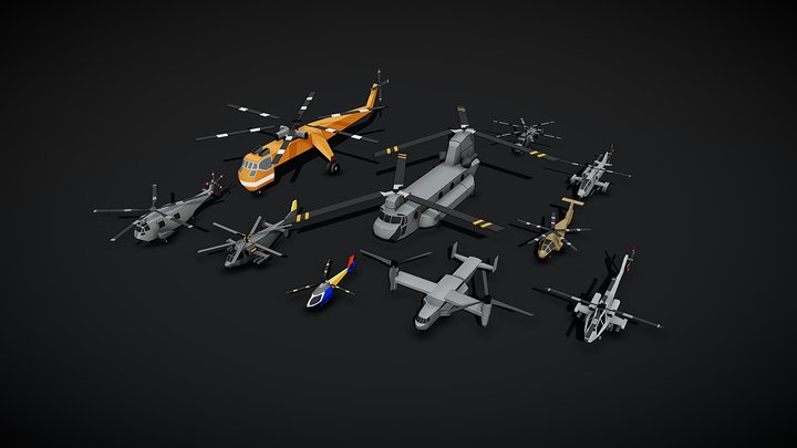Low Poly Helicopters Pack 3D Model