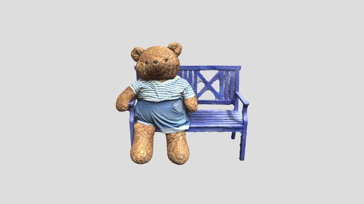 Teddy bear on the public benches 3D Model