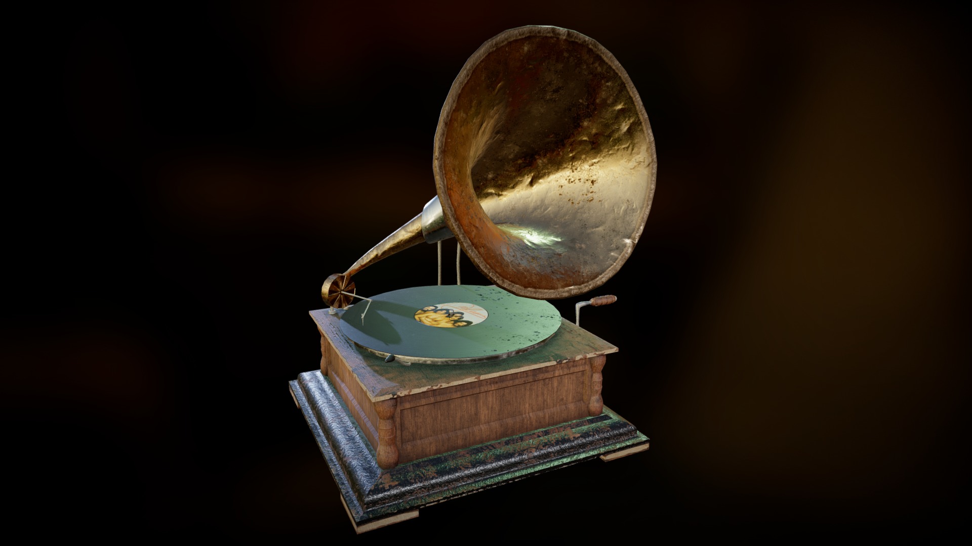 3D model [Animation] Old Gramophone - This is a 3D model of the [Animation] Old Gramophone. The 3D model is about a record player with a record.