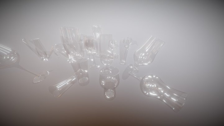 Realistic drinking glasses 3D Model