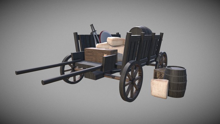 Wooden Supply Cart/Wagon 3D Model