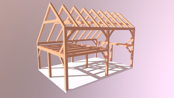 28x20 Timber Frame Salt Box Plan 3D Model