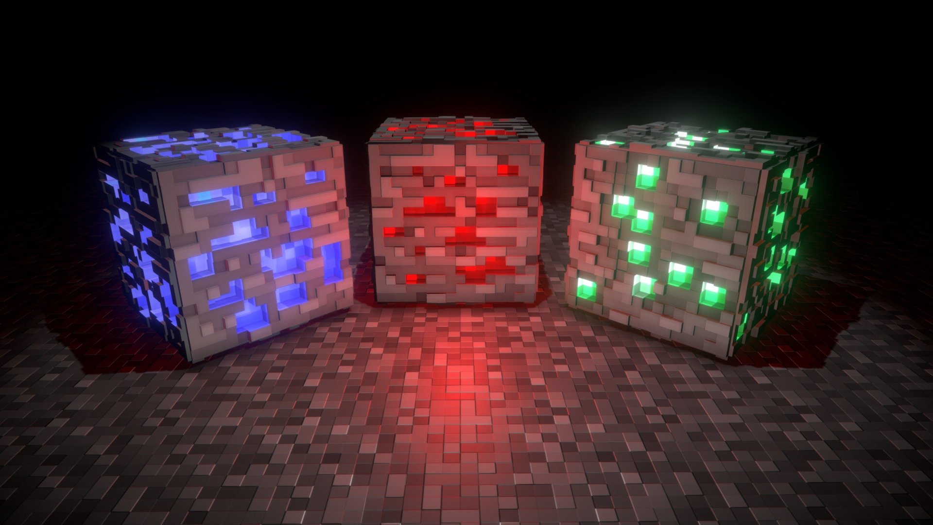 3 Ore Blocks Lapis Lazuli Redstone Emerald 3D Model By AzaWright 