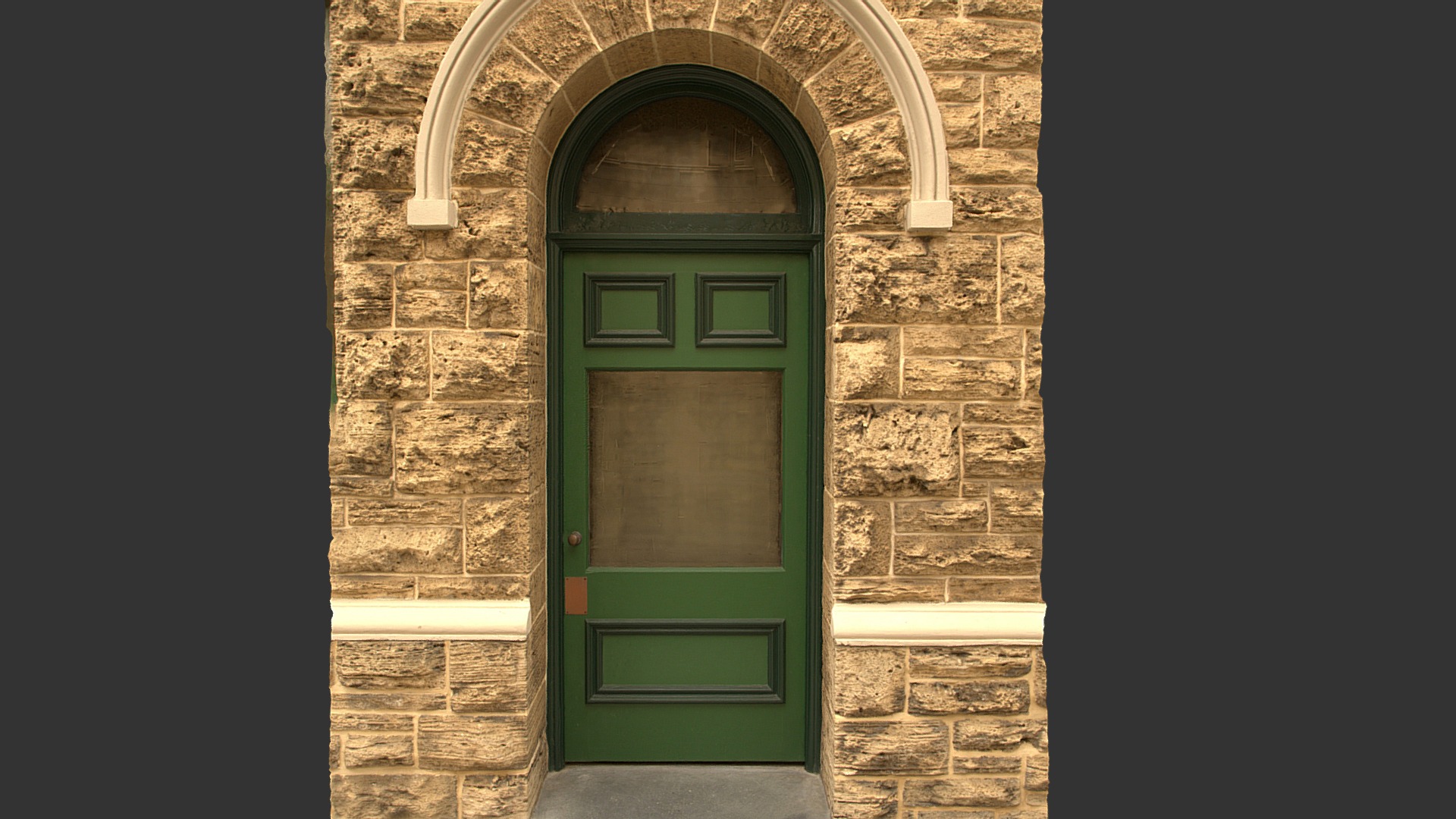 3D model Classic door - This is a 3D model of the Classic door. The 3D model is about a green door in a stone building.