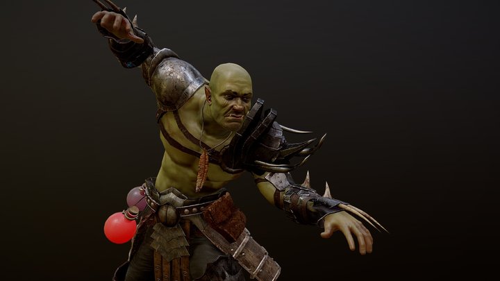 Half-Orc Barbarian (Gyarrg the Mighty) Game Res 3D Model