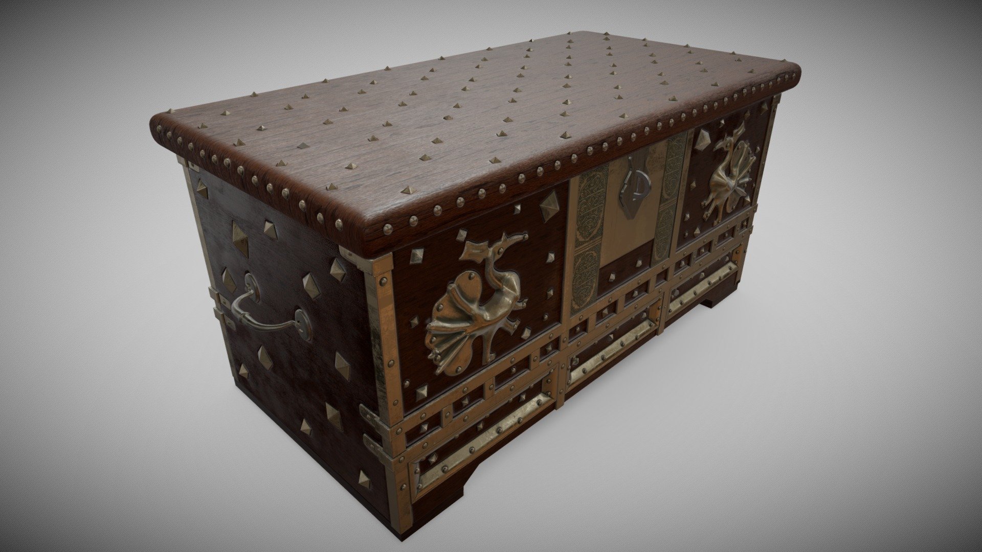 Antique Omani Teak And Brass Storage Chest Buy Royalty Free 3D model