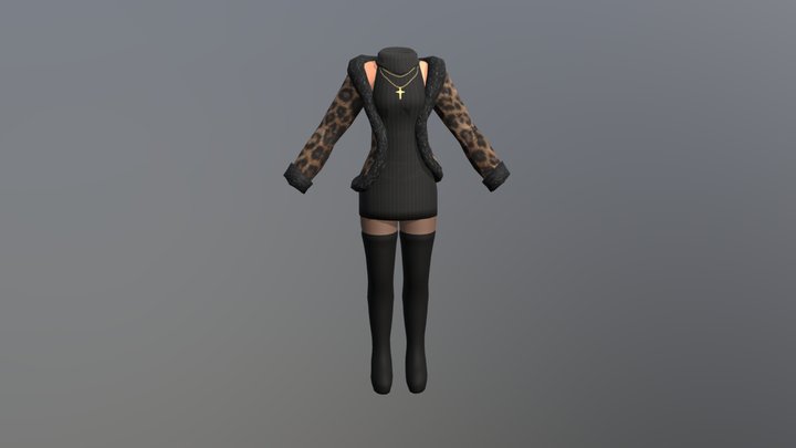 black knit dress with leopardd coat