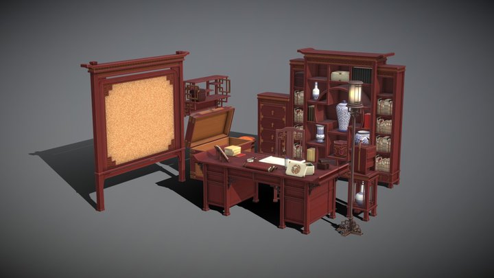 Ch 00 Chinese Office Furniture Kit 3D Model