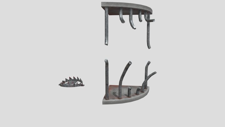 Bloodied Bear Trap and Busted Corner Cage 3D Model