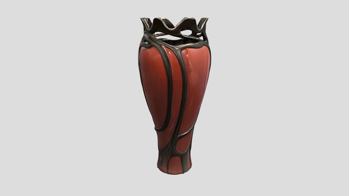 Decorative red ceramic vase with wavy rim 3D Model