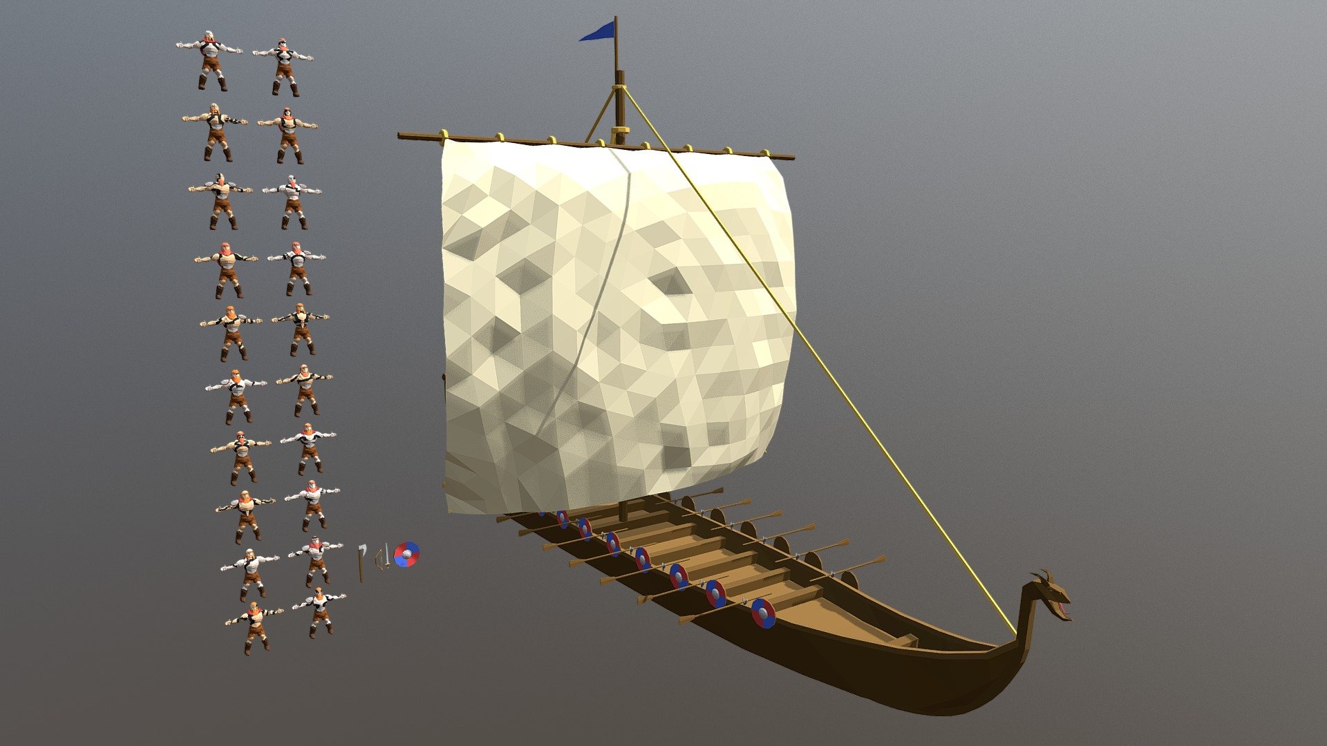 20 vikings, a ship and some weapons